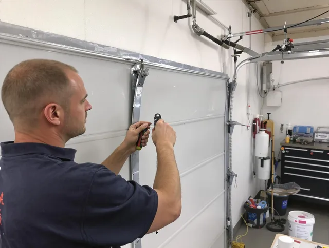 Before and after garage door dent repair by Clinton Garage Door Repair in Clinton