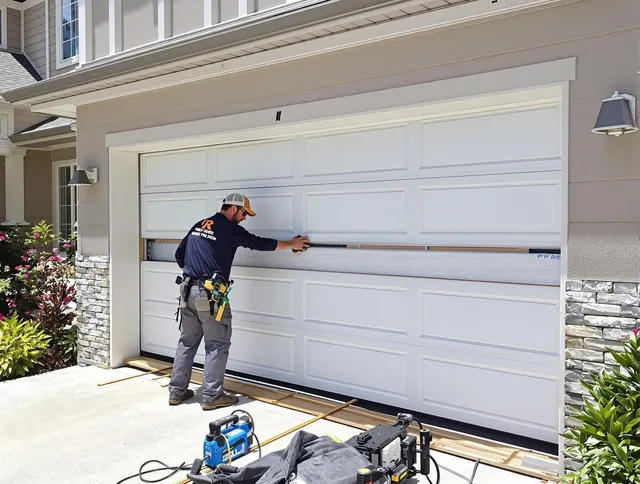 Clinton Garage Door Repair team performing complete garage door replacement at Clinton residence