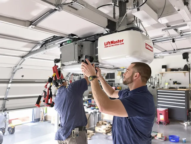 Clinton Garage Door Repair technician performing advanced diagnostics on garage opener in Clinton